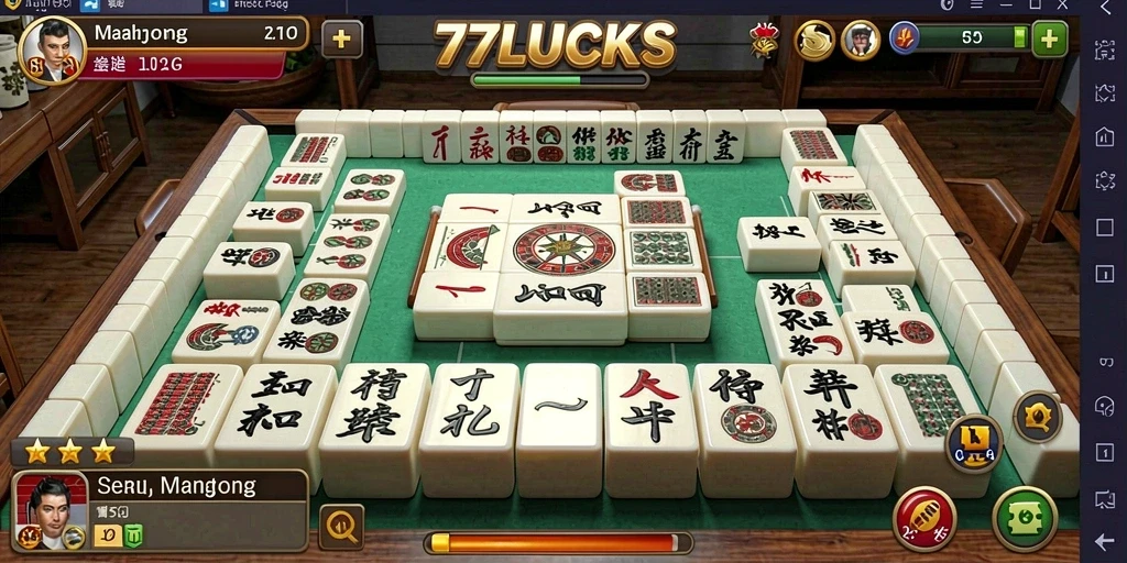 Tampilan gameplay <strong>77LUCKS</strong> yang menarik dengan desain ubin Mahjong.