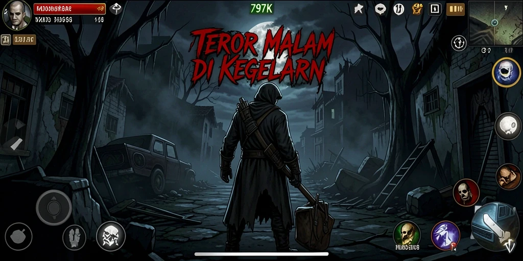 Tampilan gameplay menegangkan dalam suasana kegelapan yang mencekam.