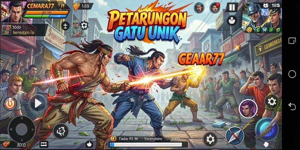 Screenshot CEMARA77 menampilkan aksi pertarungan mendebarkan di arena.