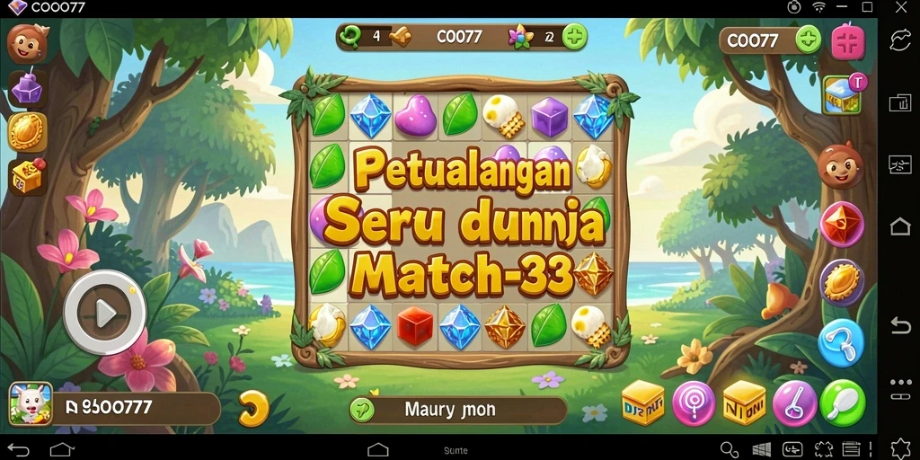 Tampilan gameplay seru game Match-3 COO77 dengan grafis yang indah.