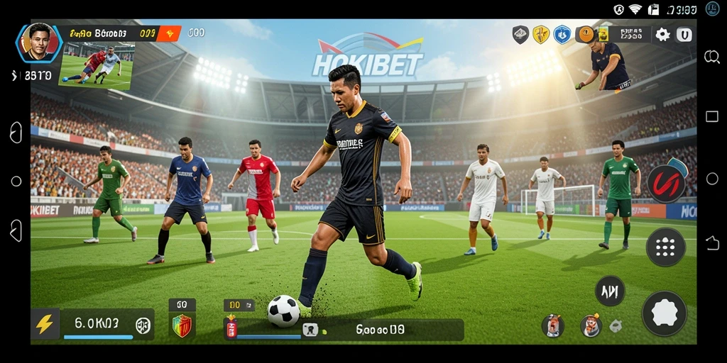Tampilan screenshot HOKIBET menampilkan aksi seru pertandingan sepak bola.
