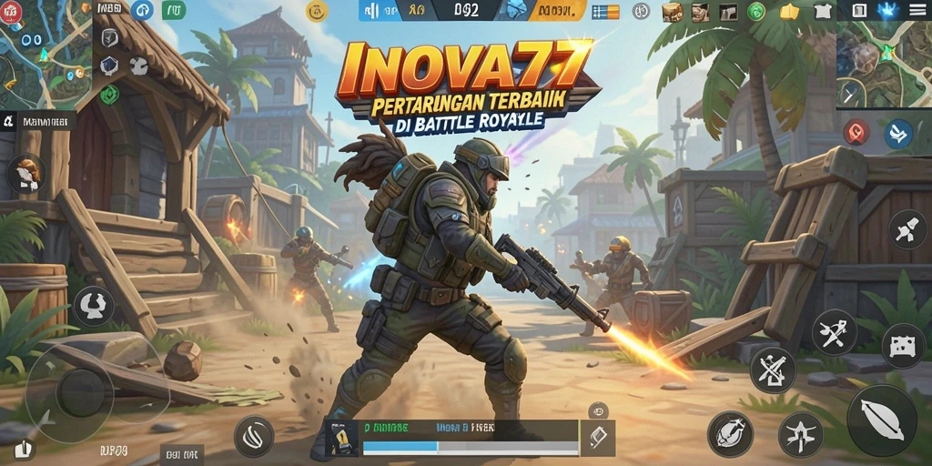 Screenshot gameplay INOVA77 yang menunjukkan pertarungan seru dalam Battle Royale.
