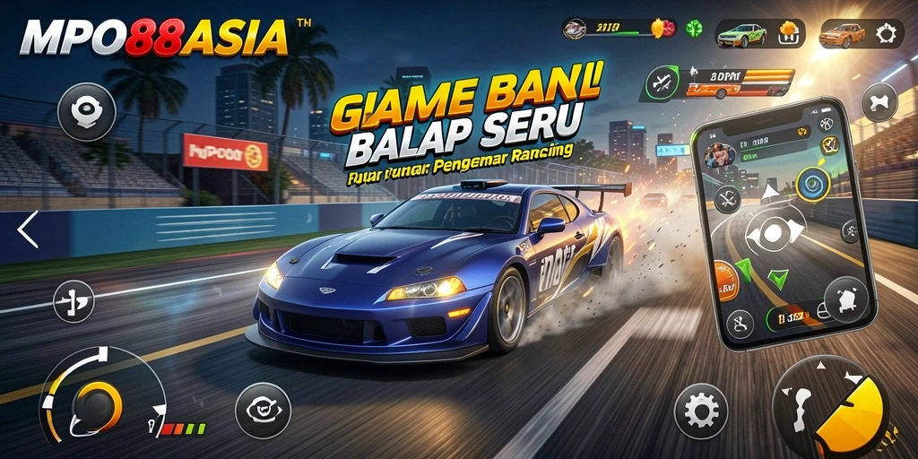 Screenshot MPO88ASIA menampilkan aksi balap yang intens dan mobil yang memukau.
