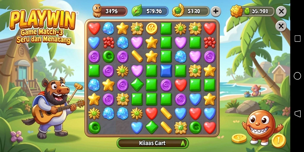 Screenshot gameplay <strong>PLAYWIN</strong> menampilkan kombinasi permata yang menarik.