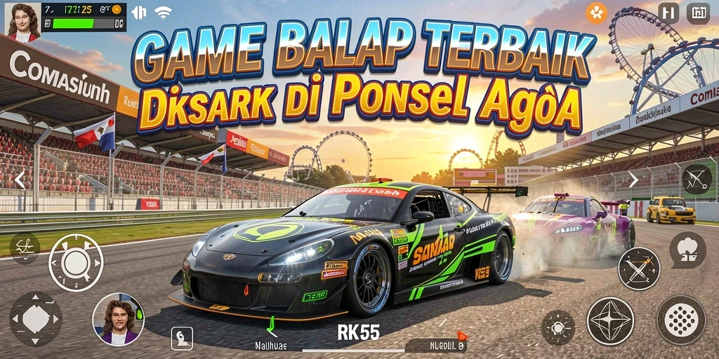 Menampilkan aksi balapan seru dengan mobil cepat.