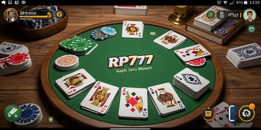 Screenshot gameplay RP777 menunjukkan suasana seru permainan Gaple.